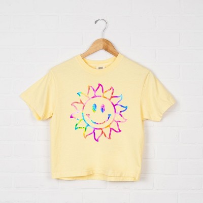 Simply Sage Market Women's Tie Dye Sun Short Sleeve Relaxed Fit Cropped Graphic Tee - M - Butter