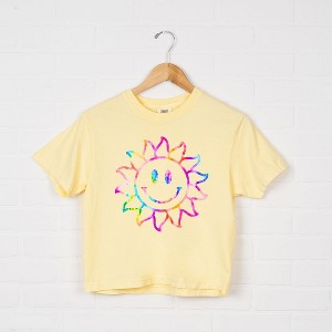 Simply Sage Market Women's Tie Dye Sun Short Sleeve Relaxed Fit Cropped Graphic Tee - M - Butter - 1 of 3