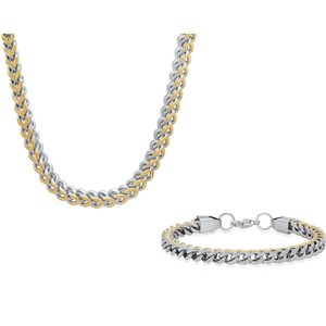 Steeltime 24" and 8.5" Men's stainless steel wheat link set. Color Options: Silver, Gold, Two-Tone - 1 of 4