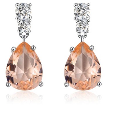 Drop Stud Earrings for Women Champagne Pear Cz Sterling Silver Ginger Lyne Collection