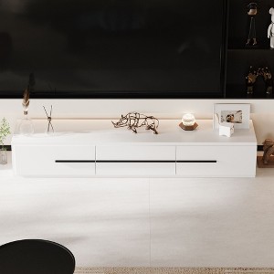 Famapy TV Stand White 3 Drawer Black Line Handle Patchwork Design Removable - 1 of 4