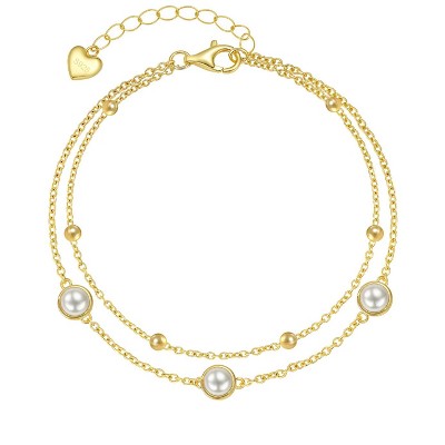 Molenia Gold Pearl Bracelet for Women, 925 Sterling Silver CZ Bracelet, Wedding Bracelets for Brides, Bridesmaid Jewelry Gift for Girl, Bridal, Mom