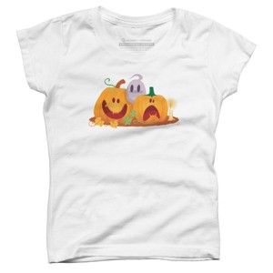 Girl's Design By Humans Halloween Cartoon Pumpkins And Ghost By VectorVillain T-Shirt - 1 of 3