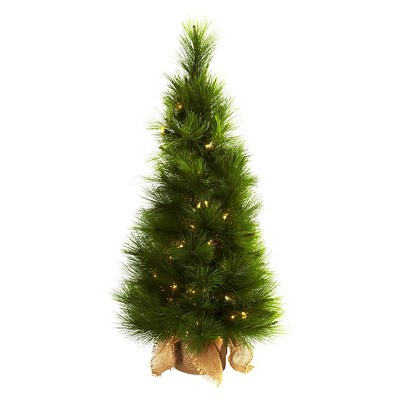 3ft Christmas Tree with Burlap Bag & Clear LED Lights - Nearly Natural