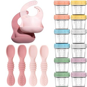 12pc Glass Baby Food Storage Jars, 4 Silicone Baby Spoons & 2 Silicone Bibs, Baby Mealtime Essentials – BPA-Free, Leakproof, and Dishwasher Safe - 1 of 4