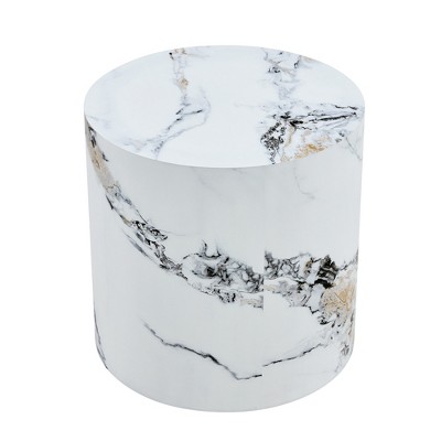 FURNIinspire Coffee Tables Cylindrical Coffee Table with Patterned Design for Living Room Bedroom, White, 15.7"*15.76"*35"
