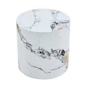 FURNIinspire Coffee Tables Cylindrical Coffee Table with Patterned Design for Living Room Bedroom, White, 15.7"*15.76"*35" - 1 of 4