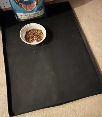 Leashboss Splash Mat Dog Food Silicone Tray with Tall Lip, for Pet Food and Water Bowls - Black - XXL