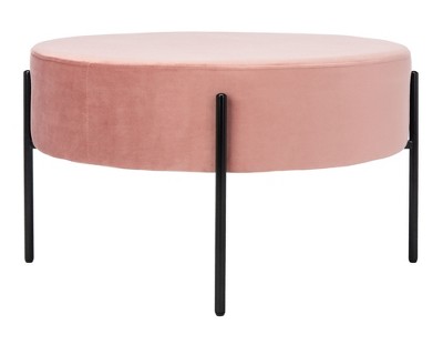 Dusty Rose Velvet Round Cocktail Ottoman with Matte Black Legs