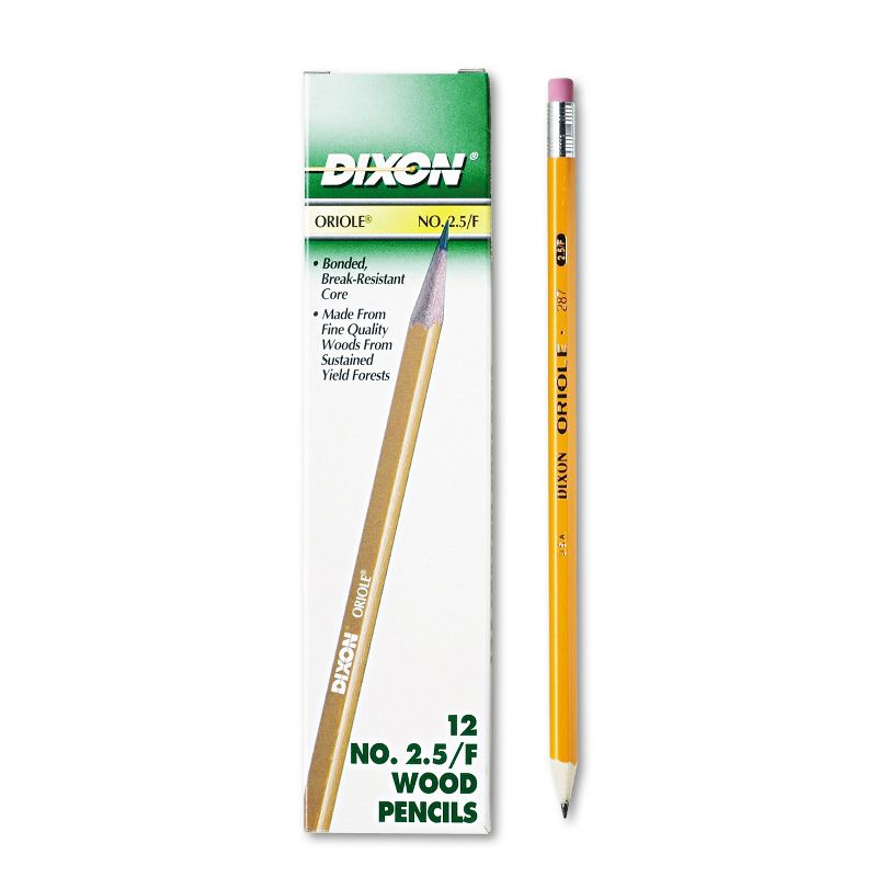 Dixon Oriole Woodcase Pencil F #2.5 Yellow Dozen 12875, 1 of 4