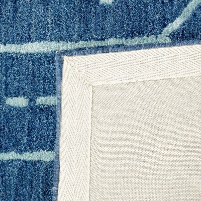 Navy & Silver Hand-Loomed Pure Wool Tufted Runner Rug