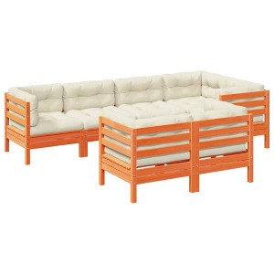 vidaXL 7 Piece Patio Sofa Set with Cushions Wax Brown Solid Wood Pine - Wax Brown - 1 of 4
