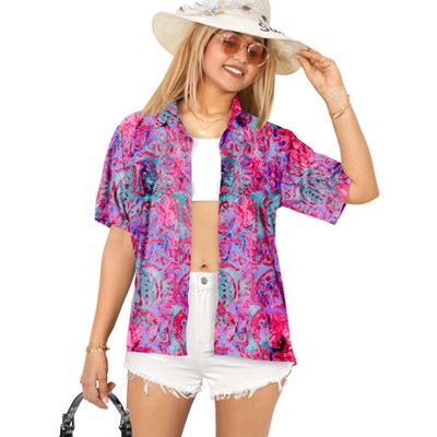 HAPPY BAY Women's Button Down Blouses Casual Summer Beach Party Blouse Shirt Dressy Colorful Short Sleeve Vacation Hawaiian Shirts