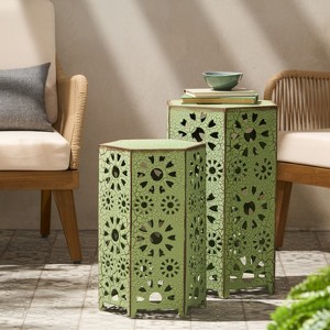 GDFStudio Elliot Outdoor Nesting Iron Side Tables with Sunburst Cutout Design (Set of 2) - 1 of 4