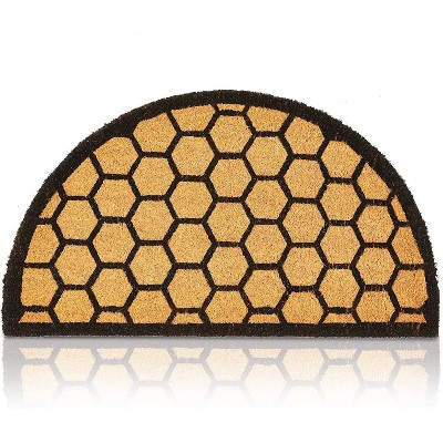  Honeycomb Pattern Half Round Natural Coir Door Mat 17"x30" - Welcome Front Doormat Non Slip Rug for Home Indoor Outdoor Entrance 