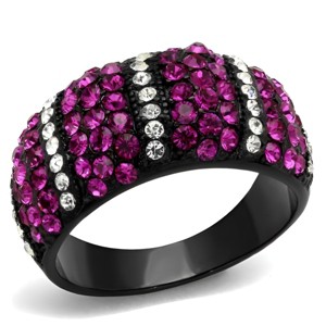 Slickblue Women’s Black Stainless Steel Ring, Striped Pave Design with Montana & Clear Synthetic Crystals, Size 5–10 - 1 of 4