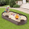 Safstar 6F Wooden Sandbox w/Built-in Corner Seat, Cover, Bottom Liner for Outdoor Play - 2 of 4
