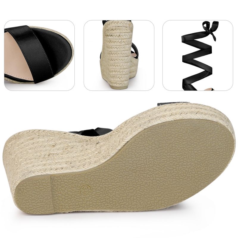 Perphy Women's Platform Espadrilles Satin Lace Up Bow Wedges Sandals, 3 of 5