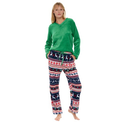 Women's Plush Fleece Pajamas Set, V Neck Winter PJ Set