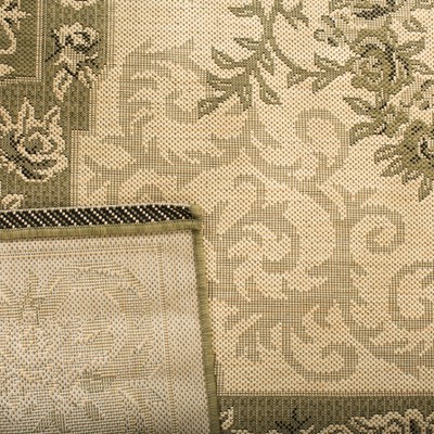Courtyard Cream and Green Rectangular Synthetic Area Rug