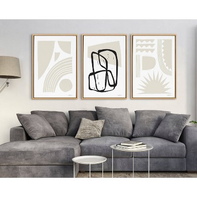 Entangled Neutral Abstract Canvas Print with Natural Frame