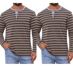 INSPIRE CHIC Men's Casual Long Sleeve Contrasting Colors Striped Henley T-Shirts 2 Packs - 1 of 4