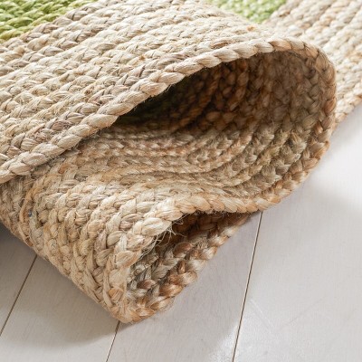 Green and Natural Oval Braided Jute Area Rug 3' x 5'