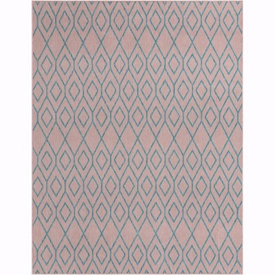 Pink and Aqua Geometric Synthetic Outdoor Area Rug, 8' x 10'
