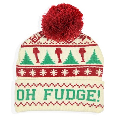 A Christmas Story Oh Fudge Leg Lamp Tree Far Isle Design Cuffed Adult Pom Beanie Multicoloured