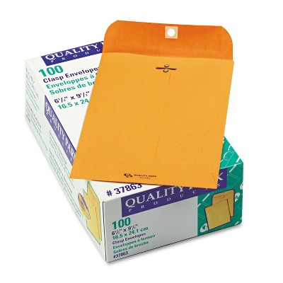 Quality Park Clasp Envelope 6 1/2 x 9 1/2 28lb Brown Kraft 100/Box 37863
