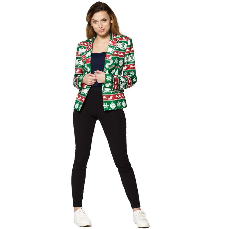 Suitmeister Women's Christmas Blazer - Christmas Green Nordic Jacket - Green, 3 of 4