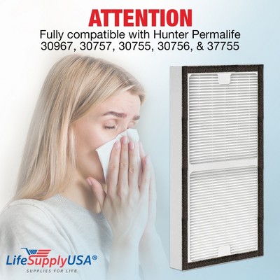 LifeSupplyUSA HEPA Filter Replacement For Hunter Permalife 30967 – Compatible Air Purifier Filter