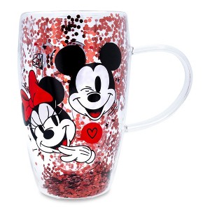 Silver Buffalo Disney Mickey and Minnie Hearts & Diamonds Confetti Glass Mug | Holds 15 Ounces - 1 of 4