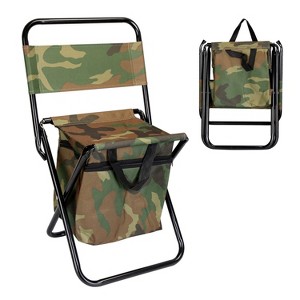 LakeForest"Portable Foldable Fishing Chair with Backrest & Built-In Cooler Bag for Camping, Hiking, Outdoor Use"Camouflage - 1 of 4