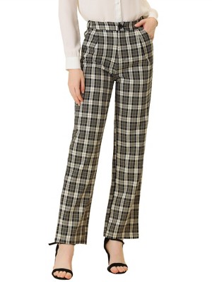 INSPIRE CHIC Women's Plaid Elastic Waist Casual Work Office Long Pants