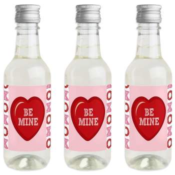 Big Dot of Happiness Conversation Hearts - Mini Wine & Champagne Bottle Label Stickers - Valentine's Day Party Favor Gift for Women & Men - Set of 16
