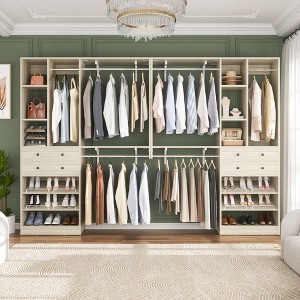 Aheaplus 117.8" Closet System with Wood Drawers, Shoe Racks, Hanging Rods - 1 of 4