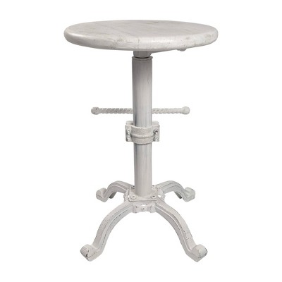 Whitewash Adjustable Swivel Backless Wood and Metal Barstool