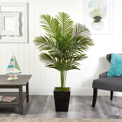 5-ft Green Faux Palm Tree in Black Planter