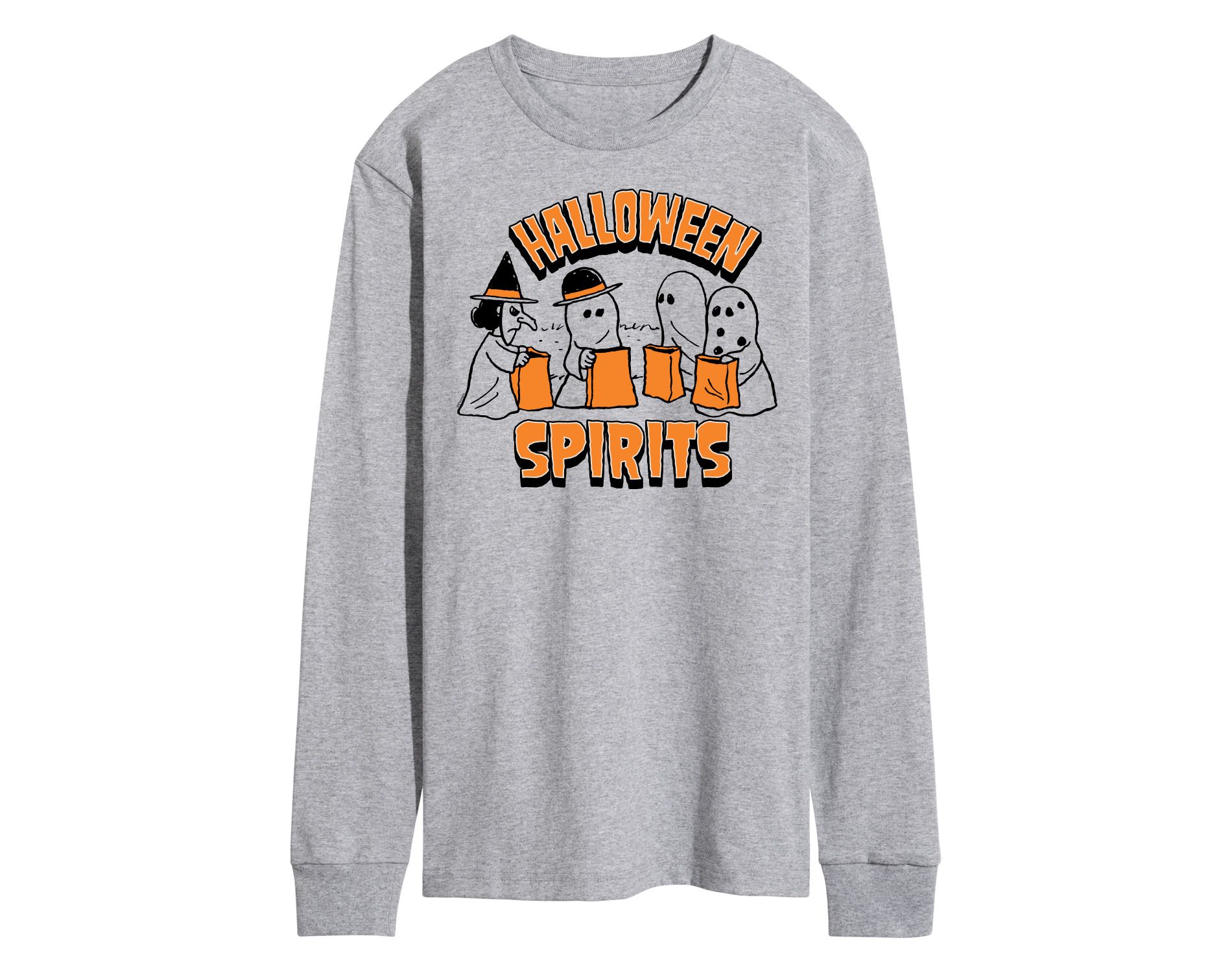 Men's Peanuts Halloween Spirits Long Sleeve Graphic T-Shirt - Athletic Heather - 2 X-Large