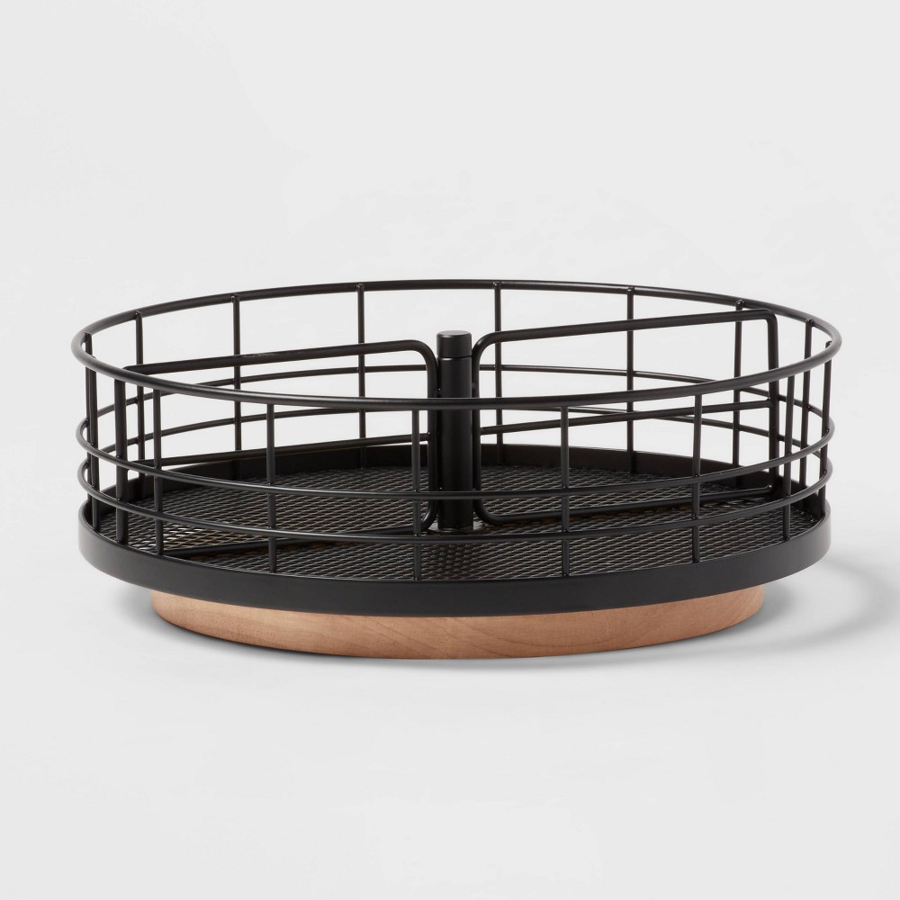 Photos - Other interior and decor Divided Turntable Black Wire with Natural Wood - Brightroom™