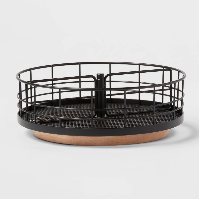 Divided Turntable Black Wire with Natural Wood - Brightroom&#8482;, 1 of 9