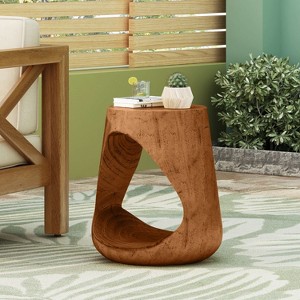 ORRD Vintage Brown Wooden-Patterned Uneven Side Table for Patio with Hollow Design - 1 of 4