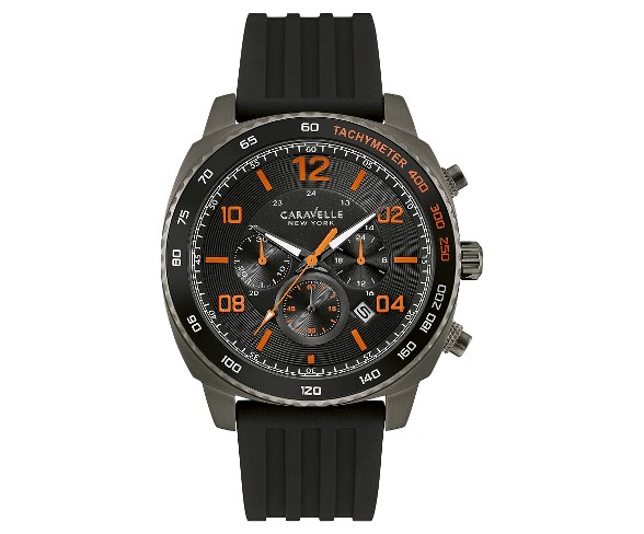 Caravelle New York by Bulova Men's Chronograph Gunmetal IP Case Black Silicone Strap Watch - 45B141