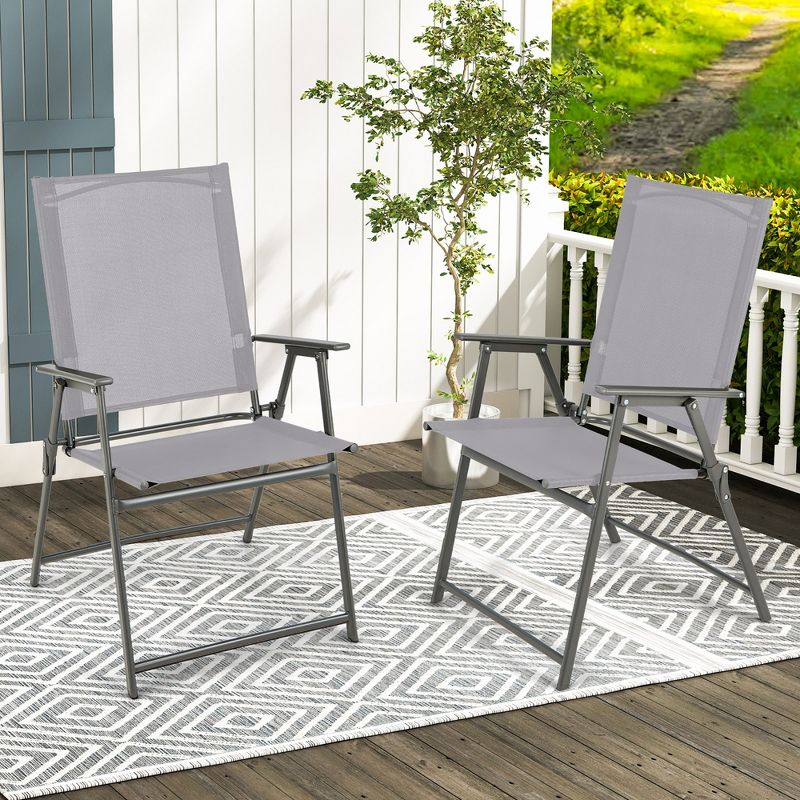 Costway 4pcs Patio Folding Portable Dining Chairs Metal Frame Armrests Garden Black/Grey/White, 5 of 10