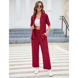 Coolmee Women's Lounge Sets 2 Piece Long Sleeve Crop Top and Wide Leg Pants Casual Loungewear Pajamas Set - 1 of 4