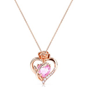 Molenia Heart Birthstone Necklace for Women 925 Sterling Silver Rose Gold Necklace Pendant Jewelry Christmas Anniversary Birthday Gifts for Her - 1 of 4