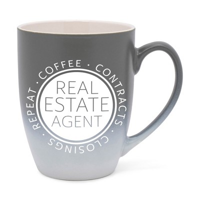 Elanze Designs Coffee Contracts Closings Real Estate Agents Two Toned Ombre Matte Gray and White 12 ounce Ceramic Stoneware Coffee Cup Mug