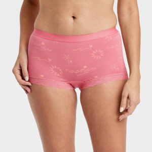 Women's Cotton Blend Boy Shorts Underwear with Lace - Auden™ - 1 of 4