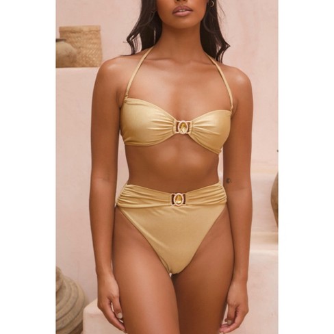 Moda Minx Amour 'Gold Shimmer' High Waist Crystal Bikini Bottoms - image 1 of 4